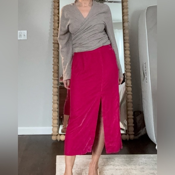 Rachel Zoe Fuchsia Crushed Velvet Midi Skirt - Picture 1 of 10